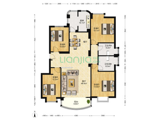 海康温泉花园 4室1厅2卫 149平方