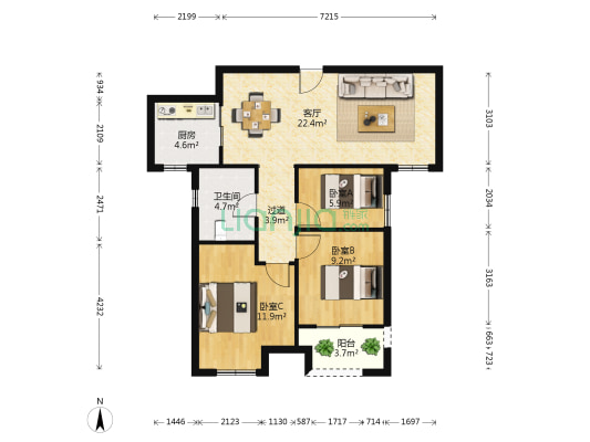 郑开绿地城 3室1厅1卫 86平方