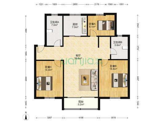 和青街19号 3室1厅2卫 118平方