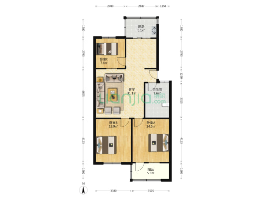 卫生局宿舍(丰县) 3室1厅1卫 101平方