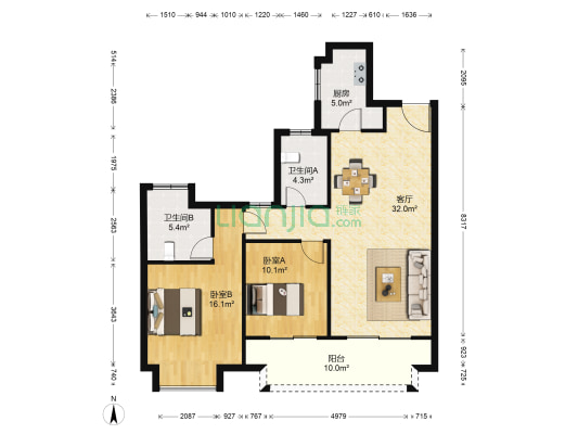 天铂 2室1厅2卫 110平方