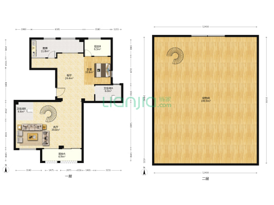 白鹿洲华府 1室2厅2卫 157平方