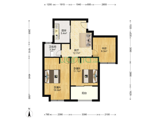 绿地海域笙晖(公寓) 3室1厅1卫 82平方