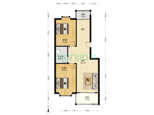福顺家园 2室1厅1卫 90平方
