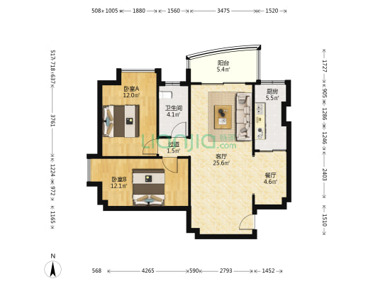银山尚橙 2室2厅1卫 89平方