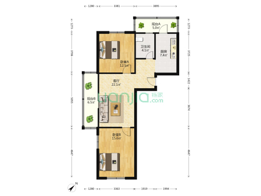 汇贤南里 2室1厅1卫 90平方