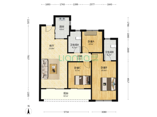 杭曜之城 3室1厅2卫 105平方