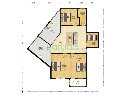 丝绸小区 4室1厅1卫 148平方