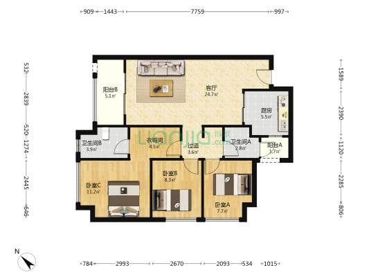 重庆天地翡翠湖山 3室1厅2卫 100平方