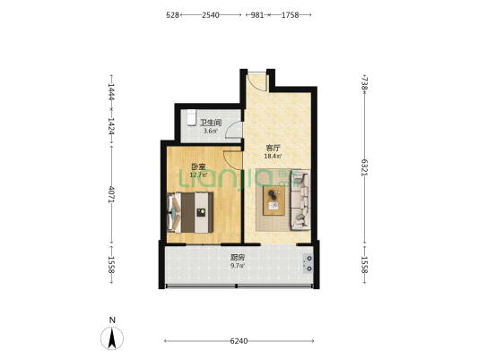 九院住宅小区中区 1室1厅1卫 55平方