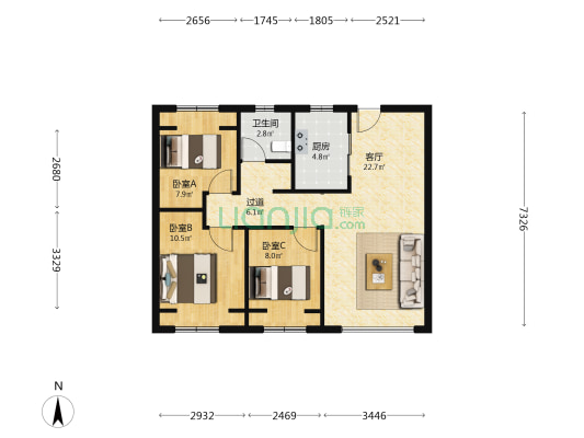 吾悦华府B1 3室1厅1卫 84平方