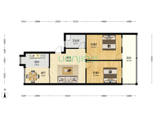 滨江东路102号 2室2厅1卫 82平方