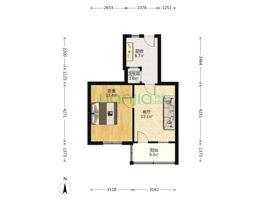 阜阳路154号楼 1室1厅1卫 51平方