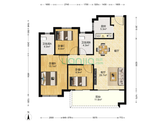 金辉城悦府 3室1厅2卫 112平方