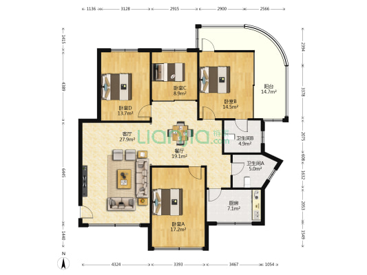朱紫巷1号 4室2厅2卫 146平方