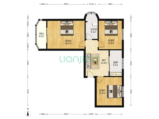 交江大楼 3室1厅1卫 102平方