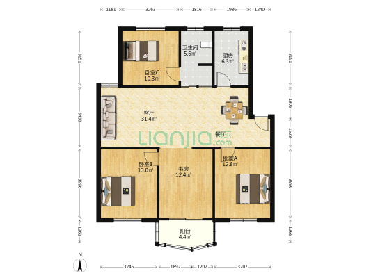 方兴园 4室1厅1卫 115平方