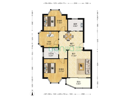 丰泽骏园 3室2厅1卫 102平方