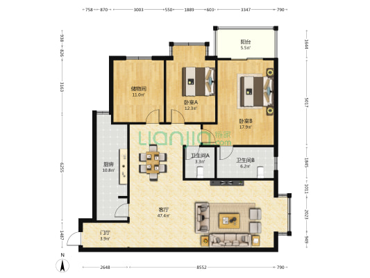 西铁物资供应段高层小区 2室1厅2卫 155平方