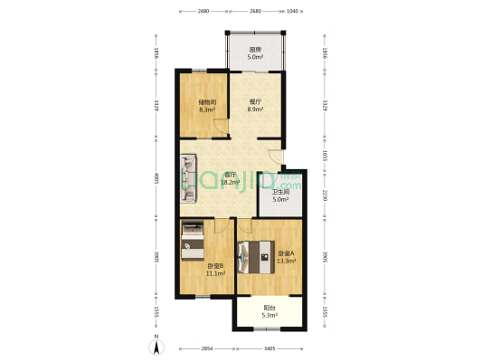 东升花园西小区 2室2厅1卫 98平方