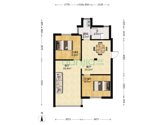 中山北路253号 2室2厅1卫 53平方