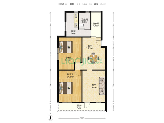 广西桂剧团 2室2厅1卫 83平方