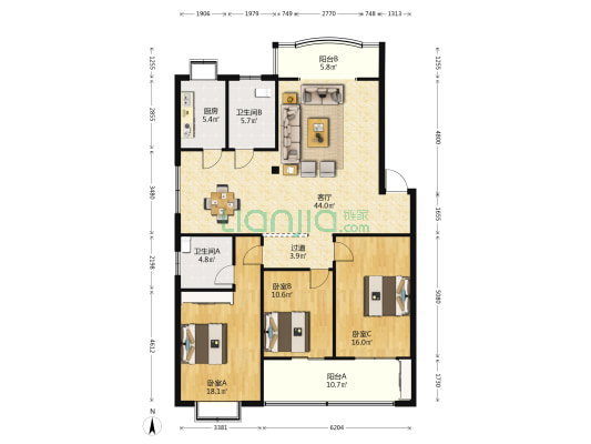颐波苑 3室1厅2卫 146平方