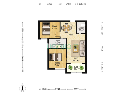 洋唐居住区 2室1厅1卫 68平方