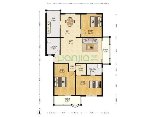 曙光公寓 3室2厅2卫 137平方