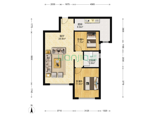 富力城 2室1厅1卫 86平方