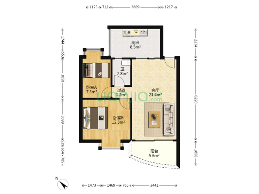 尖沙咀二区 2室1厅1卫 67平方