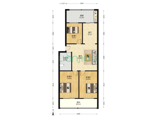 储备局小区 3室2厅1卫 106平方