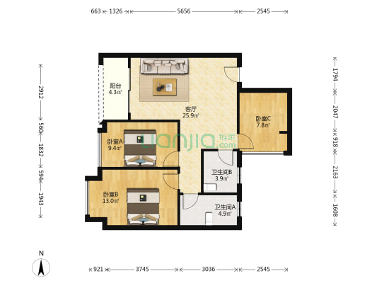 乐群印象 3室1厅2卫 81平方