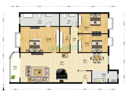 观江国际 3室2厅2卫 225平方
