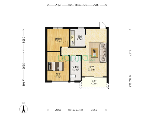 顺新时代 1室1厅1卫 73平方