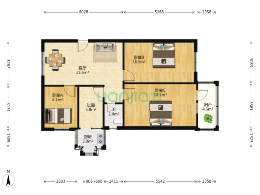 九头鸟宿舍 3室1厅1卫 90平方