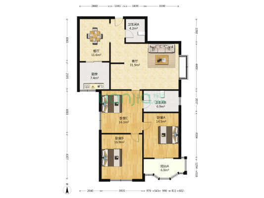 唐園新苑 3室2厅2卫 149平方
