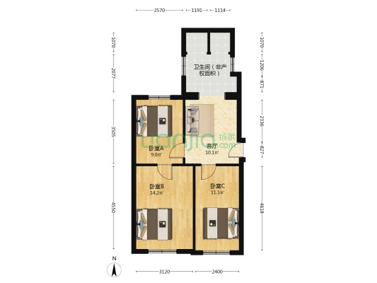 朝师宿舍 3室1厅1卫 61平方