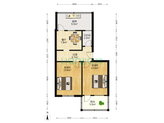 建筑新村南路8号 2室1厅1卫 64平方