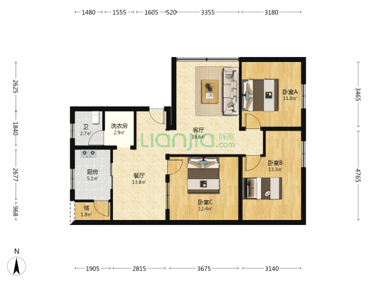 奎光东四街139-149号 3室2厅1卫 107平方