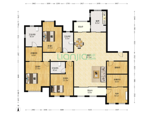 清风华院 4室1厅3卫 199平方