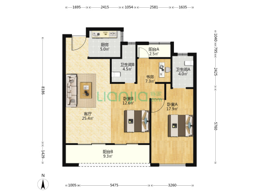 江屿云庄 3室1厅2卫 108平方