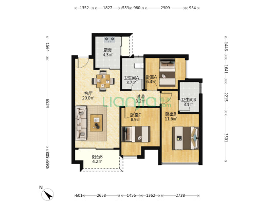 星河荣御三期 3室1厅2卫 89平方