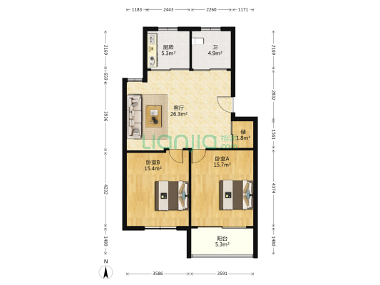 南苑新村(江阴市) 2室1厅1卫 89平方