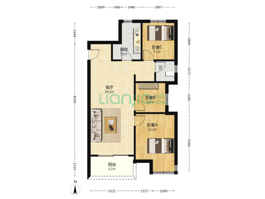 康桥雅悦 3室1厅1卫 96平方