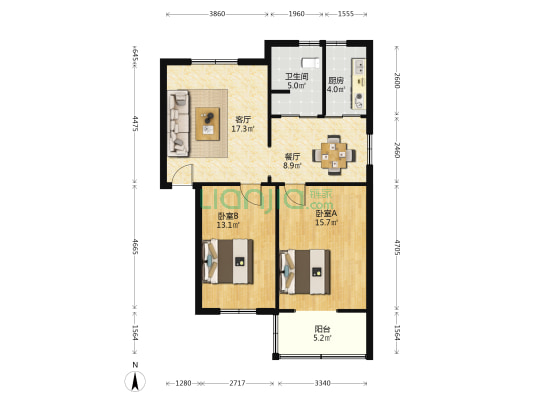 亚凯园小区 2室2厅1卫 87平方