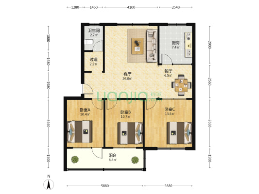 二毛宿舍楼 3室2厅1卫 112平方