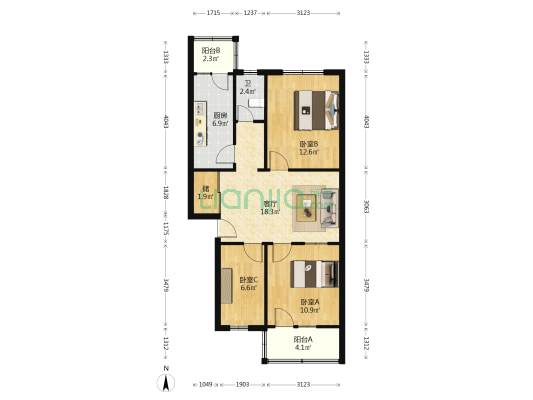 铁四局家属院 3室1厅1卫 68平方