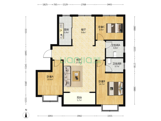 荣科金水苑 3室2厅2卫 139平方