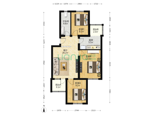 富乐小区南里 3室1厅1卫 85平方